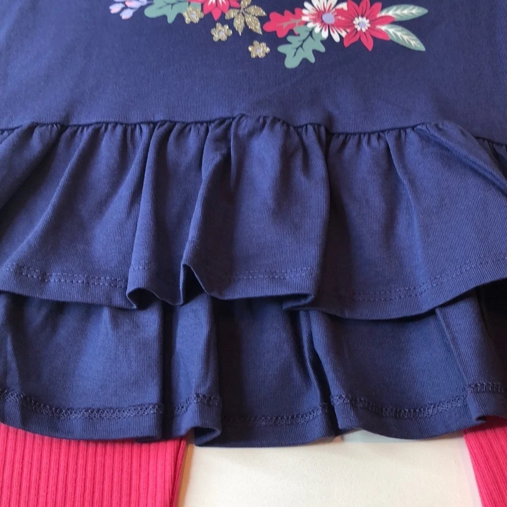 NWT ISAAC MIZRAHI Cute Blue Top Cat Print  W Sequins Tand Pink Leggings Set